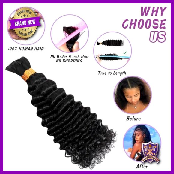 18 Inch Deep Water Wave Human Hair Extensions 3 Bundles 120g Boho Braids main image 6